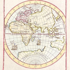 antique map of Ancient Continent by alain mallet hand color original c1683 - over 300 years old
