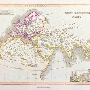 Antike Landkarte Orbis Veteribus Notus 1817 das antike Griechenland mit dekorativer Vignette antikes Griechenland koloriert