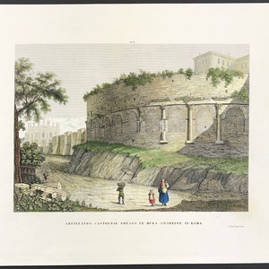 Rome The Amphitheatrum Castrense c1840 antique etching with hand color painting original hand coloured wall Art