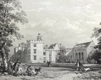 Penhurst Antique Print from the Park an original 1843 lithotint print Penshurst Place a 14th century manor house in Kent England Vintage