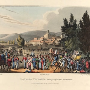Battle of Vitoria 1813 Military print  Peninsular War Jenkins Martial Achievements of Great Britain exceptional hand coloured aquatint print