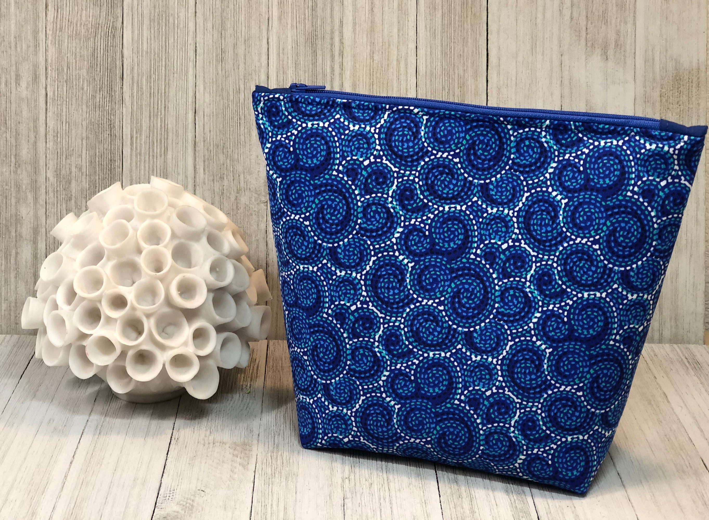 Blue Cosmetic Bag Blue Makeup Bag Blue Toiletry Bag Blue Etsy