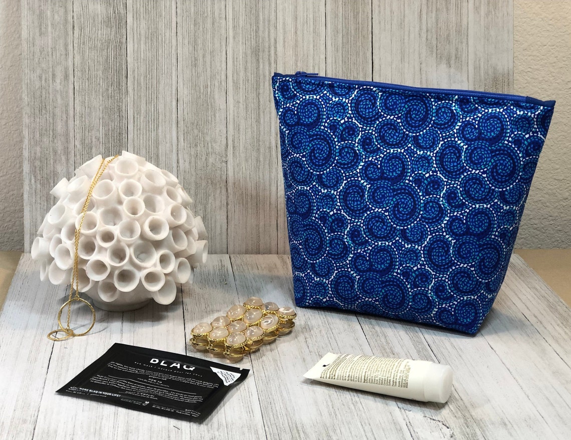 Blue Cosmetic Bag Blue Makeup Bag Blue Toiletry Bag Blue Etsy