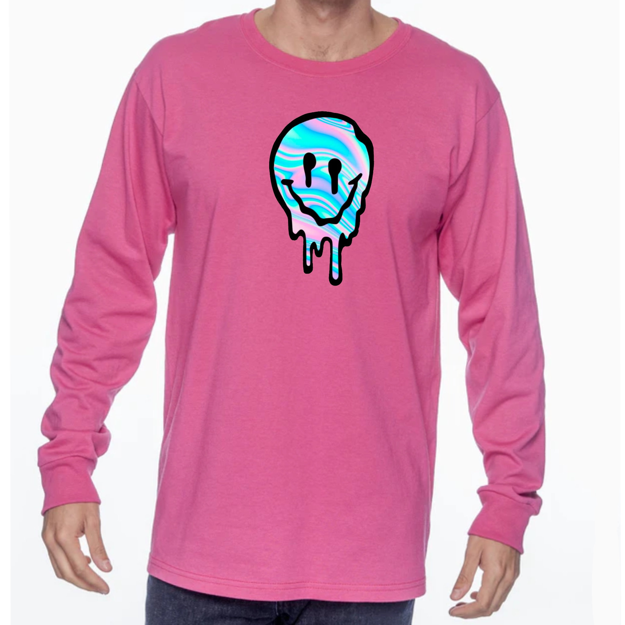 Holographic Drippy Smiley Face Long Sleeve T-Shirt