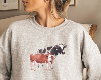 Cow Sweatshirt, Cow Sweatshirt, Western Crewneck, Süßes Sweatshirt, Kühe, Tierliebhaber Geschenk, Farm Girl Shirt, Grafik Crewneck, Kuh Shirt