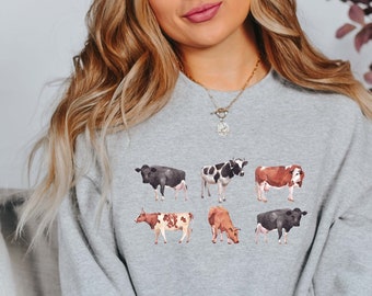 Kuh Sweatshirt, Vintage Western Crewneck, Kühe, Tier Sweatshirt, Kuh Liebhaber Geschenk, Bauernhof Mädchen Shirt, Grafik Crewneck, Kuh Shirt