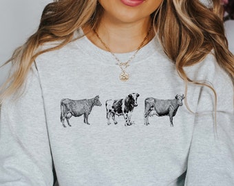 Kuh Sweatshirt, Vintage Western Crewneck, Kühe, Tier Sweatshirt, Kuh Liebhaber Geschenk, Bauernhof Mädchen Shirt, Grafik Crewneck, Kuh Shirt
