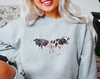 Cow Sweatshirt, Cow Sweatshirt, Western Crewneck, Zwei Kuh Sweatshirt, Kühe, TierLiebhaber Geschenk, Farm Girl Shirt, Grafik Crewneck, Kuh Shirt