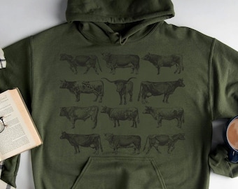 Cow Hoodie | Western Vintage Hoodie | Cow Sweater, Cow Pullover, Cow Lover Gifts, Farm Girl Hoodie, Farm Lover Sweater