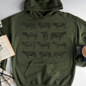 Cow Hoodie | Western Vintage Hoodie | Cow Sweater, Cow Pullover, Cow Lover Gifts, Farm Girl Hoodie, Farm Lover Sweater