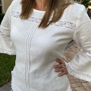 White linen long sleeve shirt, linen top, linen blouse for women, linen shirts for women, linen clothes for women, linen shirt dress