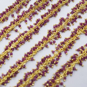 Natural Mozambique Ruby Faceted Dangling Chain, Mozambique Ruby Wire Wrapped Grape Chain ,2 mm , Se vende a pie , 6BGI346
