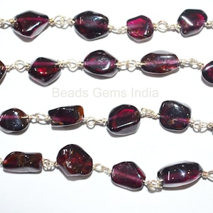 Rhodolite Garnet Smooth Nuggets Rosary Chain, Rhodolite Garnet Smooth Wire Wrapped Nuggets Rosary Chain , Sold By Foot , 6 - 10 mm - 6BGI172