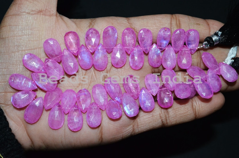 Rainbow Moonstone Pear Shape Mystic Coated Beads 7.50x13-8x13.50 mm Hot Pink Color Coated Rainbow Moonstone Faceted Beads 8 90BGI87