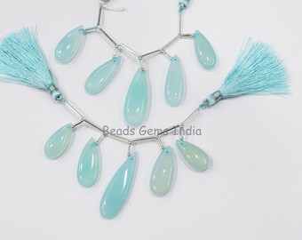 Aqua Chalcedony Smooth Face Drill Briolette , Aqua Chalcedony Long Pear Shape Briolettes , Vendido por Strand , 10x21-12x36 mm, 18BGI637