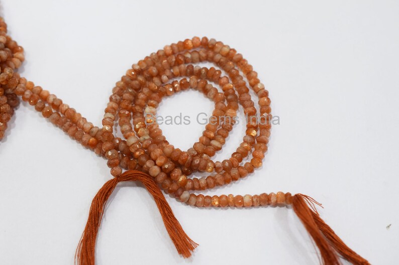 Sold By Strand Sunstone Faceted Beads 13 MC-4BGI43 Sunstone Beads 4 mm Natural Sunstone Rondelle Beads