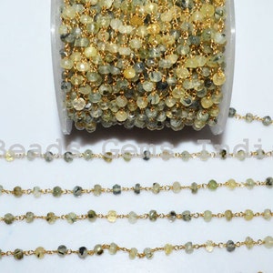 Moss Prehnite Faceted Chain, Moss Prehnite Faceted Rosary Beaded Chain , 4 - 4.50 mm - 5BGI575