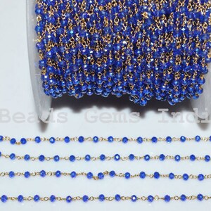 Peacock Blue Hydro Quartz Faceted Rosary Beaded Chain, Peacock Blue Quartz Faceted Wire Wrapped Rosary Chain , 3.50 - 3.75 mm - 5BGI243A