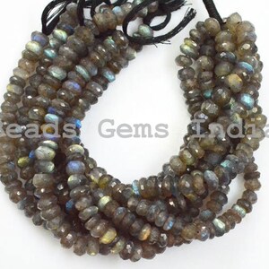 Natural Labradorite Rondelle Beads, Labradorite Faceted Beads, 7.50-8.50 mm, 9&quot;, 4BGI97