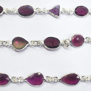 Natural Rhodolite One Side Flat Faceted Connector Chain ,Natural Rhodolite Rose Cut Bezel Link Chain, Sold By Foot, 7-10 mm , 6BGI375