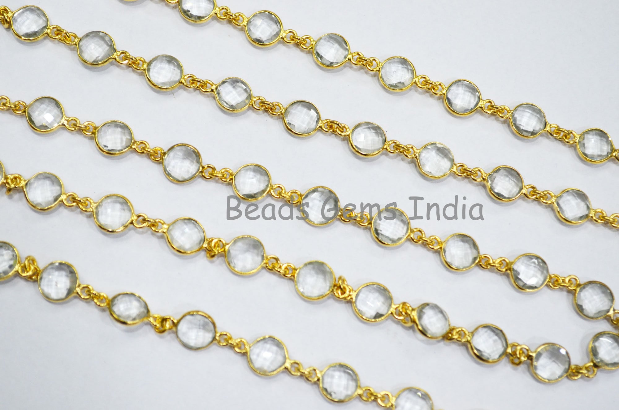 Crystal Coin Connector Chain , Crystal  Faceted Bezel Connector Station Link Chain , Sold By Foot , 8 mm - 6BGI592