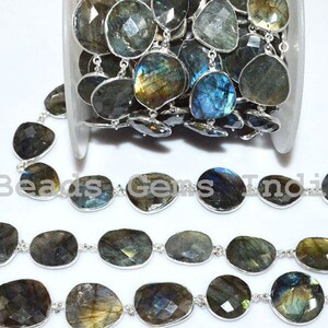 Beautiful Labradorite Connector Beaded Chain - Labradorite Wire Wrapped Connector Chain ,17 - 24  mm - 5BGI694