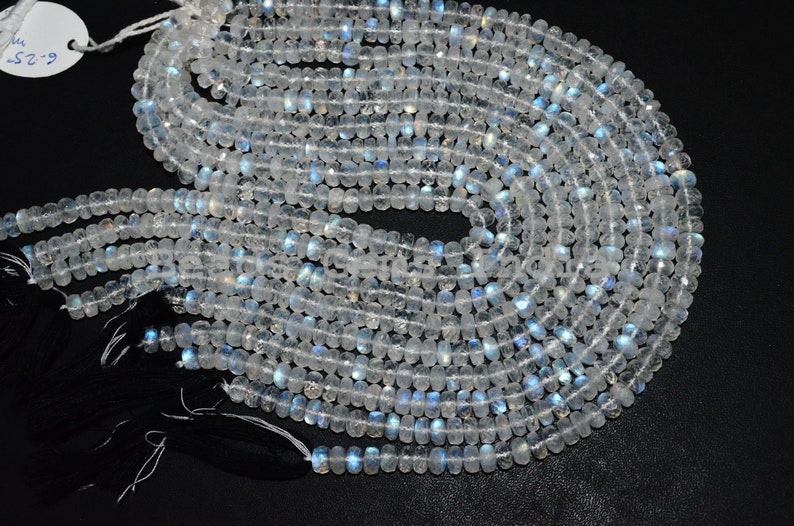 White Rainbow Moonstone Faceted Beads Natural White Rainbow Moonstone Rondelle Beads 90BGI30 10 6.25 mm