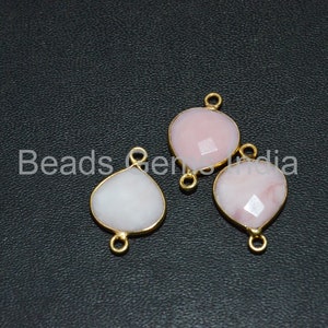 Pink Opal Heart Shape Connector, Pink Opal Faceted Bezel Link Connector, Double Bail, 12 - 13 mm - 5BGI436