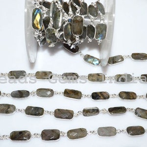 Beautiful Labradorite Baguette Connector Beaded Chain - Labradorite Baguette Wire Wrapped Connector Chain , 14 - 16  mm - 5BGI507