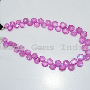 Hot Pink Color Coated Rainbow Moonstone Faceted Beads , Rainbow Moonstone Heart Shape Mystic Coated Beads, 5x5 - 7x7 mm, 8&quot;, 90BGI77