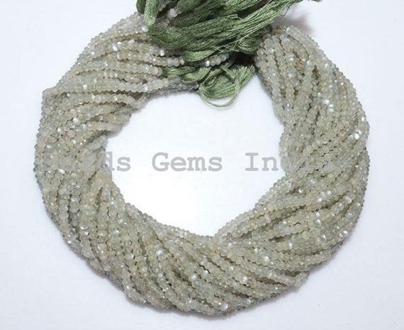 Natural Green Moonstone Rondelle Beads, Green Moonstone Faceted