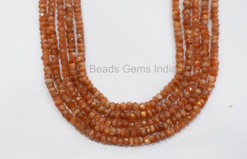 Sold By Strand Sunstone Faceted Beads 13 MC-4BGI43 Sunstone Beads 4 mm Natural Sunstone Rondelle Beads