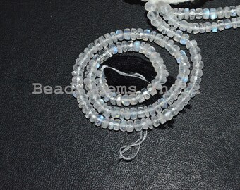 Rondelle de pierre de lune arc-en-ciel blanche naturelle, Perles à facettes en pierre de lune arc-en-ciel blanche, 4 mm, 10", 90BGI22