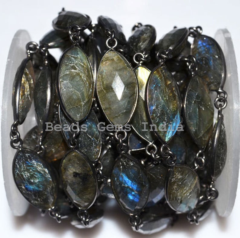 18-20 mm 5BGI162 Labradorite Connector Beaded Chain-Labradorite Faceted Oxidized Wire Connector Chain