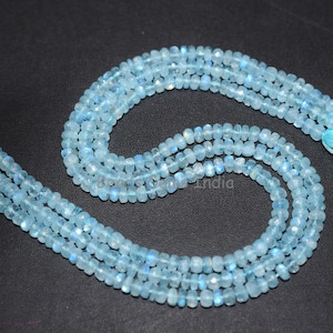 Aqua Coated Rainbow Moonstone Rondelle Beads, Aqua Coated Rainbow Moonstone Faceted Beads, Sold By Strand, 4.5-5.25 mm, 13" , 18BGI792