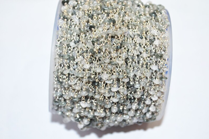 6BGI181C Sold By Foot 3-3.5 mm Black Rutile Smooth Uneven Rondelle Chain Black Rutile Rosary Beaded Chain