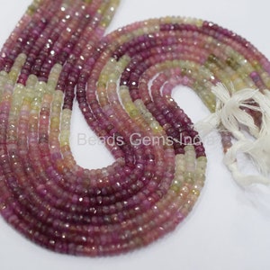 UMBA Pink Sapphire Shaded Faceted Beads, Pink Sapphire Rondelle Beads, Pink Sapphire Beads ,Sold By Strand, 4.50 mm, 14&#39;&#39; , BL-6BGI467B