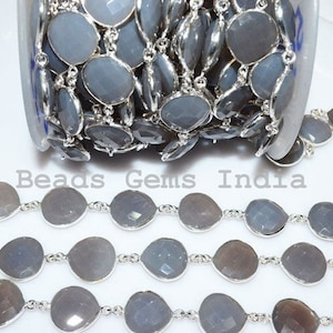 Gray Chalcedony Heart Shape Connector Chain - Bezel Continuos Connector Link Chain , 15 - 16 mm - 5BGI503