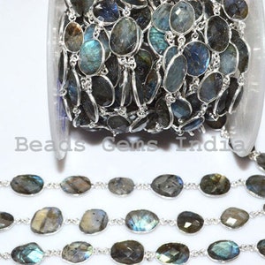 Labradorite Free Form Connector Chain - Labradorite Faceted Bezel Connector Station Link Chain, Sold By Foot, 11 - 16 mm - 5BGI597