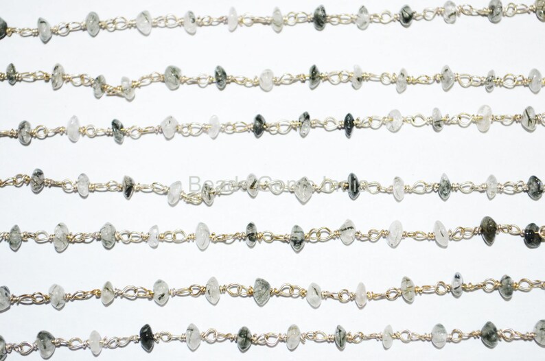 6BGI181C Sold By Foot 3-3.5 mm Black Rutile Smooth Uneven Rondelle Chain Black Rutile Rosary Beaded Chain