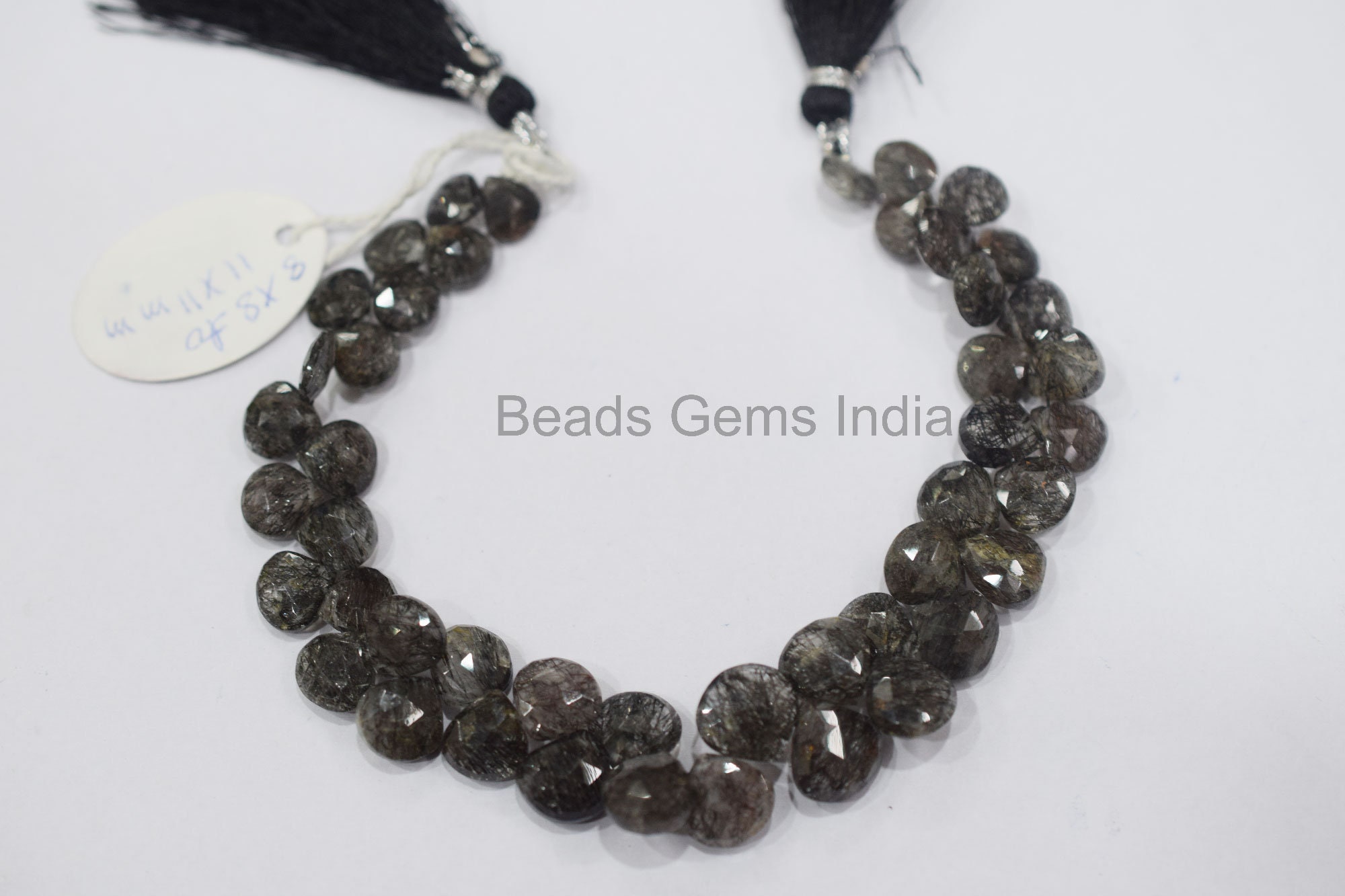 Natural Black Rutile Heart Shape Briolette , Black Rutile Faceted Briolettes , 8x8-11x11 mm, 8", BL-4BGI344