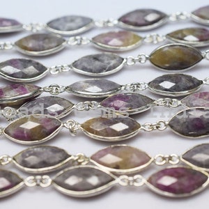 Ruby Rocks Marquise Shape Faceted Connector Chain - Ruby Rocks Bezel Continuous Connector Link Chain , 8x15  mm - 5BGI937