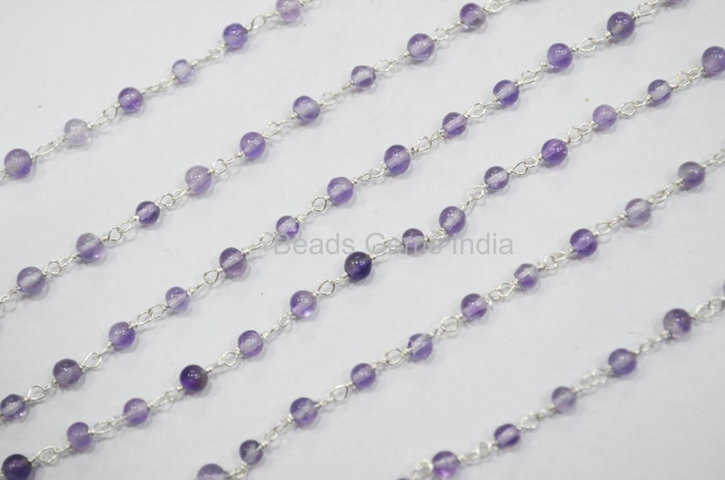 3-3.5 mm Sold By Foot Amethyst Rondelle Wire Wrapped Chain Amethyst Smooth Rosary Beaded Chain 6BGI400