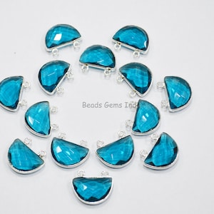 Teal Green Hydro Quartz D Shape Connector , Teal Green Hydro Quartz Faceted Double Bail Bezel Connector , Sold By Piece , 13x19 mm - 7BGI095