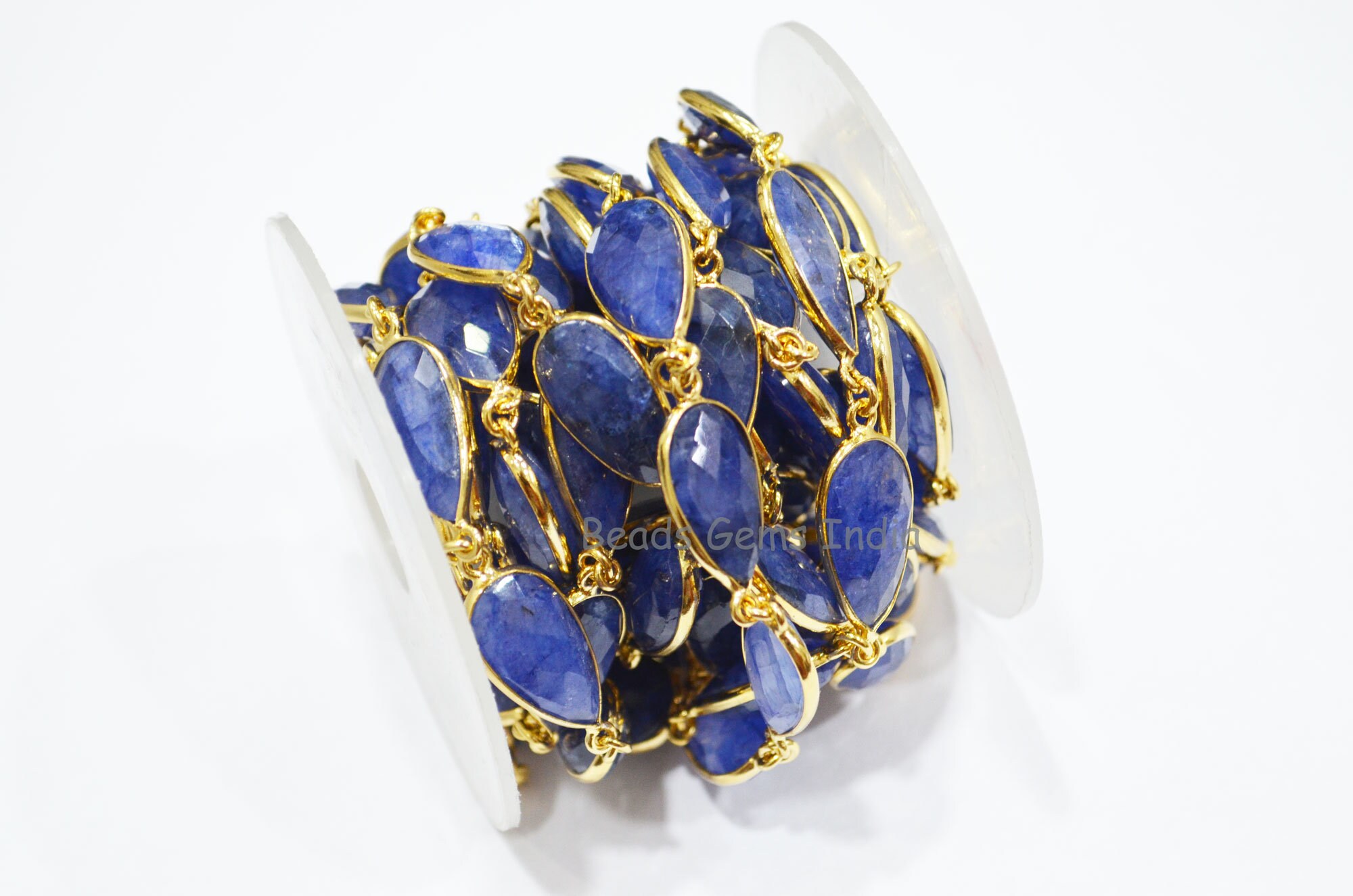 Beryl Sapphire Faceted Connector Chain , Beryl Sapphire Pear