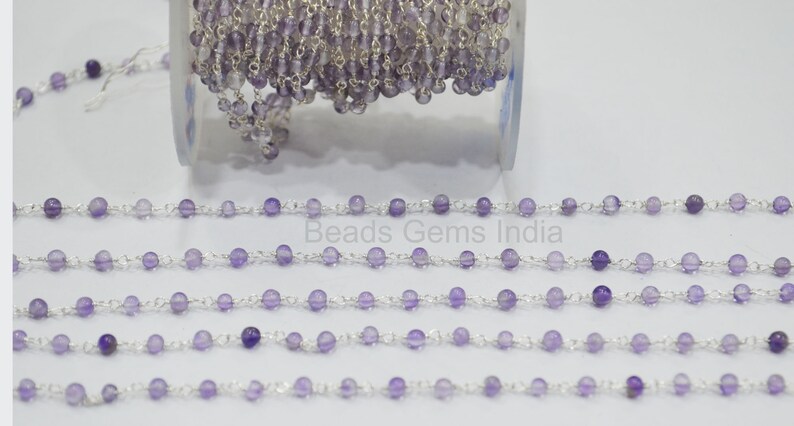3-3.5 mm Sold By Foot Amethyst Rondelle Wire Wrapped Chain Amethyst Smooth Rosary Beaded Chain 6BGI400