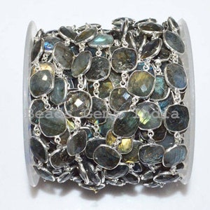 Beautiful Labradorite Connector Beaded Chain - Labradorite Cushion Wire Wrapped Connector Chain , 12-13 mm - 5BGI740