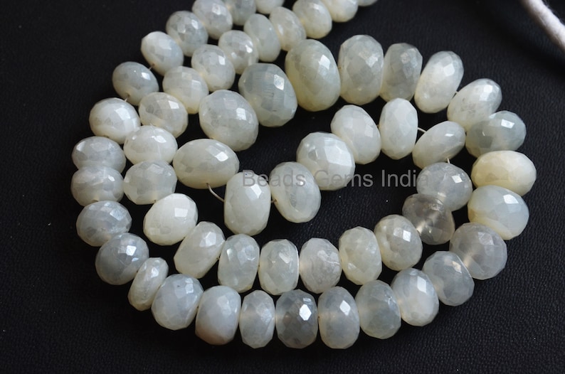 17/'/',MC-5BGI62 6-11.5 mm White Moonstone Silverite Rondelle Beads Sold By Strand White Moonstone Silverite Faceted Beads