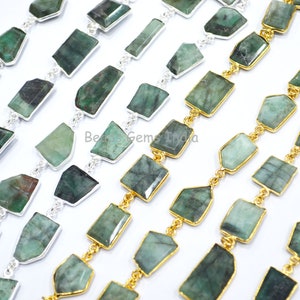 Natural Sakota Mines Emerald Crown Cut Fancy Shape Connector Chain, Natural Emerald Table Cut Bezel Chain ,Sold By Foot , 14-19 mm , 6BGI492