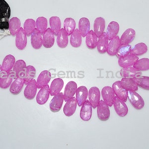 Hot Pink Color Coated Rainbow Moonstone Faceted Beads , Rainbow Moonstone Pear Shape Mystic Coated Beads, 7.50x13 - 8x13.50 mm, 8&quot;, 90BGI87